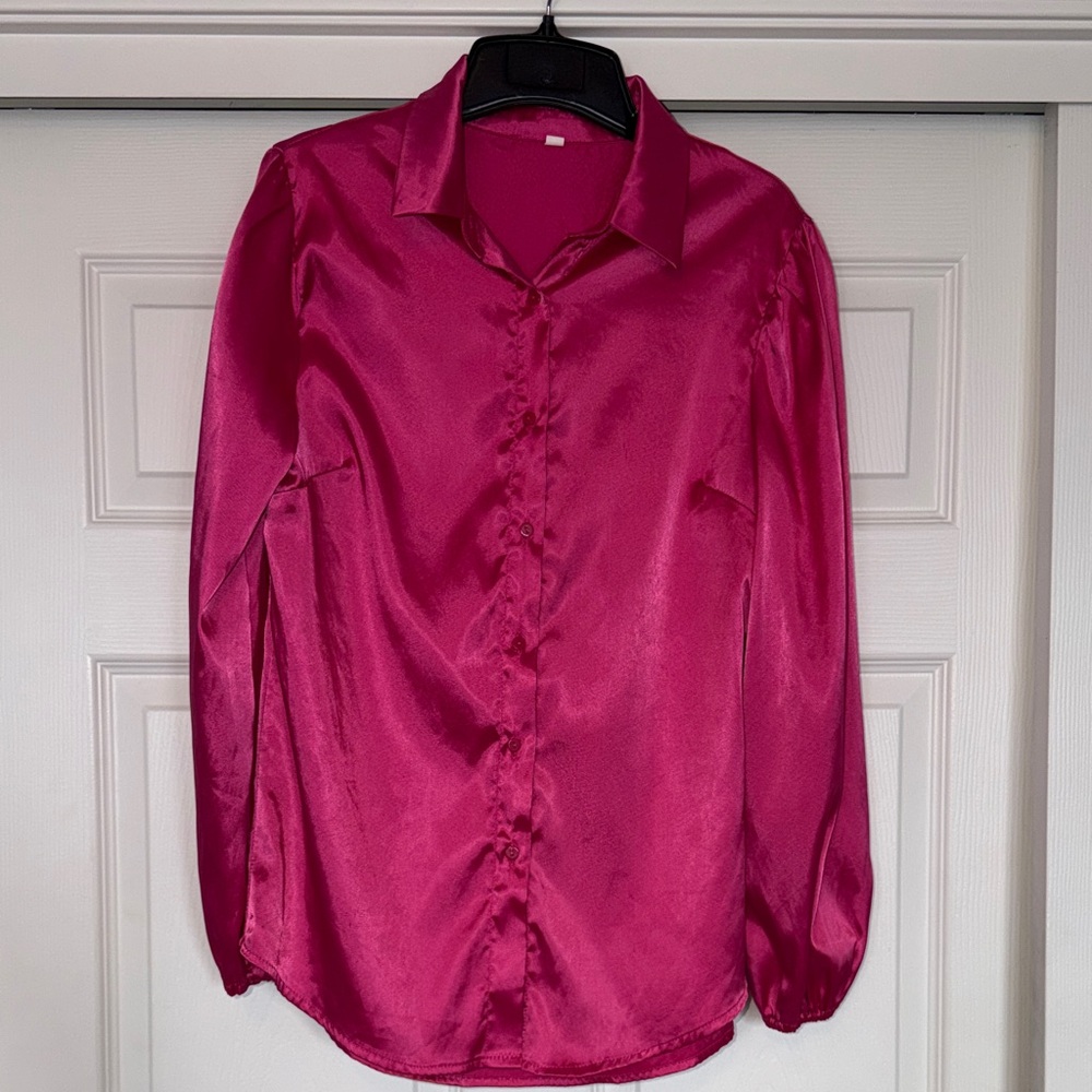 Fuchsia Satin Button Down Shirt